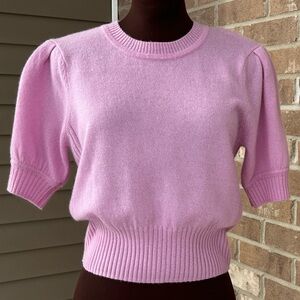 CRUSH sS 💯cashmere cropped crewneck-puff sleeves-soft knit-beautiful orchid pink